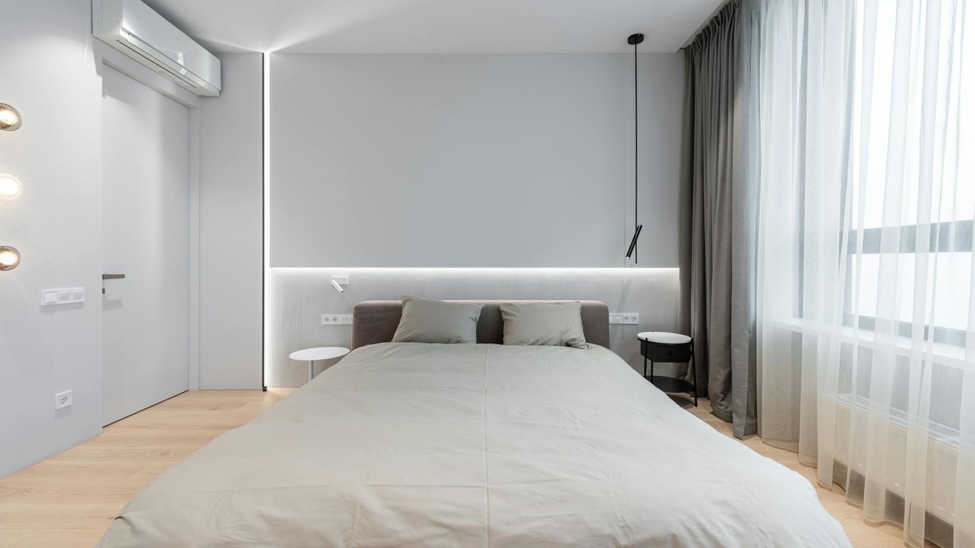 Minimalist and spacious room for practice with soft light.